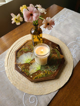Load image into Gallery viewer, Wooden Floral Centerpiece Vanity Tray, 10 inch geometric tray, real pressed flower in resin, FDA food safe resin