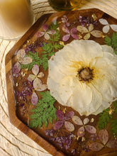 Load image into Gallery viewer, Small  Wooden Floral Centerpiece Vanity Tray, 8 inch geometric tray, real pressed flower in resin, FDA food safe resin