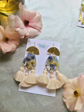 Load image into Gallery viewer, Mother's Day Collection- ferns and forget-me-nots, tassel earrings