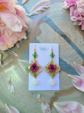 Load image into Gallery viewer, Flower Tile Collection- Vintage Green Glass Bead, Opaque Jade Earrings