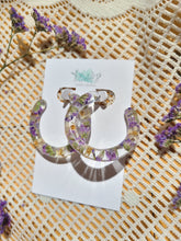 Load image into Gallery viewer, Flower Hoop Collection- Everyday Thin Hoops, purple Statice