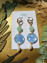 Load image into Gallery viewer, Summer Collection- simple light blue hydrangea with clasp earrings