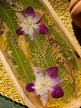Load image into Gallery viewer, Large Oval Wooden Vintage Orchid Flower Vanity Tray, 14inches x 6 inches, real pressed flower in resin, FDA food safe resin