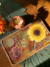Load image into Gallery viewer, Large Rectangle Wooden Sunflower Vanity Tray, 13.5inches x 8 inches, real pressed flower in resin, FDA food safe resin