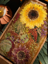 Load image into Gallery viewer, Large Rectangle Wooden Sunflower Vanity Tray, 13.5inches x 8 inches, real pressed flower in resin, FDA food safe resin