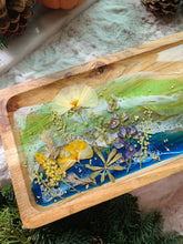 Load image into Gallery viewer, Large Rectangle Wooden California Coast Vanity Tray, 14inches x 6 inches, real pressed flower in resin, FDA food safe resin