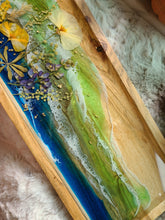 Load image into Gallery viewer, Large Rectangle Wooden California Coast Vanity Tray, 14inches x 6 inches, real pressed flower in resin, FDA food safe resin