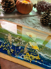 Load image into Gallery viewer, Large Oval Wooden California Coast Poppy Vanity Tray, 14inches x 6 inches, real pressed flower in resin, FDA food safe resin