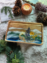 Load image into Gallery viewer, Medium Rectangle Wooden California Coast Vanity Tray, 11.75 inches x 7 inches, real pressed flower in resin, FDA food safe resin