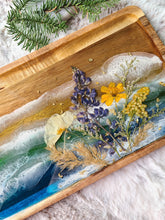 Load image into Gallery viewer, Medium Rectangle Wooden California Coast Vanity Tray, 11.75 inches x 7 inches, real pressed flower in resin, FDA food safe resin