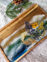 Load image into Gallery viewer, Medium Rectangle Wooden California Coast Vanity Tray, 11.75 inches x 7 inches, real pressed flower in resin, FDA food safe resin