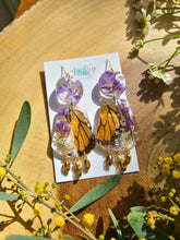 Load image into Gallery viewer, Spring Butterfly Collection- embedded Monarch Wings in resin with purple stastice