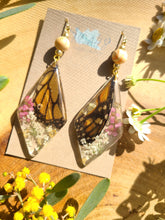 Load image into Gallery viewer, Spring Butterfly Collection- embedded Monarch Wings in resin, diamond drop, wooden beads