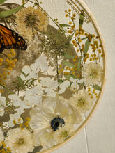 Load image into Gallery viewer, Large Monarch Butterfly Garden wall hanging, 10 inches in diameter, clear background, golden sun