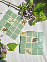 Load image into Gallery viewer, Tiled Coaster- Little ferns, 4x4, light sage green