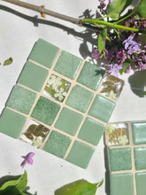 Load image into Gallery viewer, Tiled Coaster- Little ferns, 4x4, light sage green
