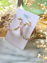 Load image into Gallery viewer, Flower Hoop Collection- Everyday Thin Hoops, pink yarrow