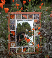 Load image into Gallery viewer, Large Native California Floral Tile Mirror on reclaimed Red Oak Frames