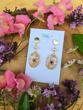 Load image into Gallery viewer, Pink blossom earring on golden posts