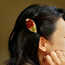 Load image into Gallery viewer, Fall flower barrettes, real pressed flowers in resin, French auto-lock barrette back, handmade hair clips, 2.25 inches clips