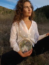 Load image into Gallery viewer, Round Blossom Clutch, resin clutch, removable golden crossbody chain, 7 inches in diameter