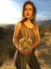 Load image into Gallery viewer, Round California Poppy Clutch, resin clutch, removable golden crossbody chain, 7 inches in diameter