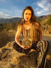 Load image into Gallery viewer, Round California Poppy Clutch, resin clutch, removable golden crossbody chain, 7 inches in diameter