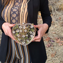 Load image into Gallery viewer, Strawberry Shortcake Heart-Shaped Clutch , resin clutch, removable golden crossbody chain, 6.25 inches x 5.5 inches