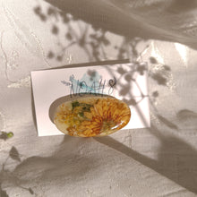 Load image into Gallery viewer, Fall flower barrettes, real pressed flowers in resin, French auto-lock barrette back, handmade hair clips, 2.25 inches clips