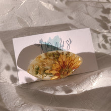 Load image into Gallery viewer, Fall flower barrettes, real pressed flowers in resin, French auto-lock barrette back, handmade hair clips, 2.25 inches clips