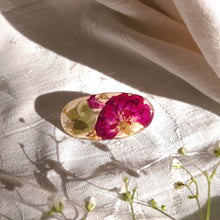 Load image into Gallery viewer, Rose Barrette, real pressed flowers in resin, French auto-lock barrette back, handmade hair clips, 2.25 inches clips