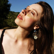 Load image into Gallery viewer, Violet Dangles, real pressed flower in resin, bohemian statement earring