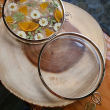 Load image into Gallery viewer, Round California Poppy Clutch, resin clutch, removable golden crossbody chain, 7 inches in diameter