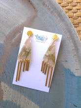 Load image into Gallery viewer, Spring collection-dusty pink blossom, real pressed flower in resin, light weight golden tassel