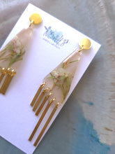 Load image into Gallery viewer, Spring collection-dusty pink blossom, real pressed flower in resin, light weight golden tassel