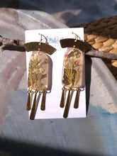Load image into Gallery viewer, Spring collection-dusty pink blossom, real pressed flower in resin, hammered brass tassels