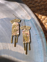 Load image into Gallery viewer, Spring collection-dusty pink blossom, real pressed flower in resin, hammered brass tassels