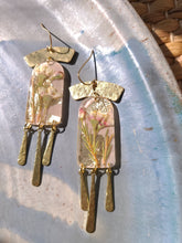 Load image into Gallery viewer, Spring collection-dusty pink blossom, real pressed flower in resin, hammered brass tassels
