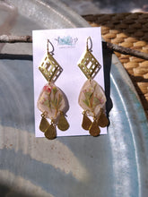 Load image into Gallery viewer, Spring collection-dusty pink blossom, real pressed flower in resin, hammered brass teardrop