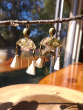 Load image into Gallery viewer, Spring collection-dusty pink blossom, real pressed flower in resin, hammered brass,