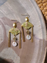 Load image into Gallery viewer, Spring collection-jade green blossom, real pressed flower in resin, genuine jade stone bezels