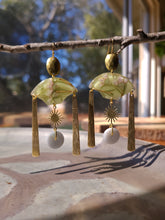 Load image into Gallery viewer, Spring collection-jade green blossom, real pressed flower in resin, genuine jade stone bezels