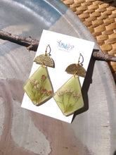 Load image into Gallery viewer, Spring collection-jade green blossom, real pressed flower in resin, hammered brass,