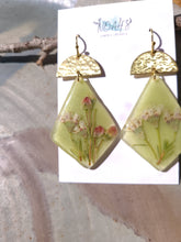 Load image into Gallery viewer, Spring collection-jade green blossom, real pressed flower in resin, hammered brass,