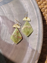 Load image into Gallery viewer, Spring collection-jade green blossom, real pressed flower in resin, hammered brass,