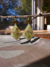 Load image into Gallery viewer, Spring collection-jade green blossom, real pressed flower in resin, hammered brass,