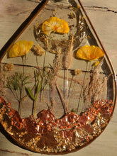 Load image into Gallery viewer, Rain Drop Mountain wall decor, Resin wall hangings, Rose gold mountains, golden moon, California poppies