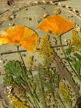 Load image into Gallery viewer, Poppy Garden Tray, charcuterie board, 9.5 inches in diameter , metal twig handle, made with FDA food safe resin