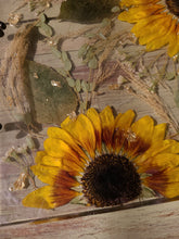 Load image into Gallery viewer, Sunflower Tray, charcuterie board,12 inches x 10 inches, metal twig handle, made with FDA food safe resin