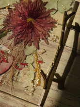 Load image into Gallery viewer, Vintage Red Chrysanthemum Tray, charcuterie board,12 inches x 10 inches, metal twig handle, made with FDA food safe resin